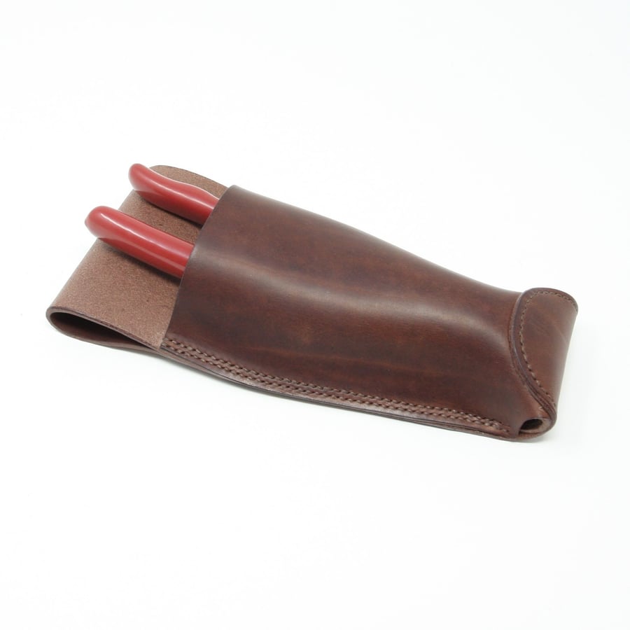 Brown leather holster pouch for secateurs; great gift for gardeners