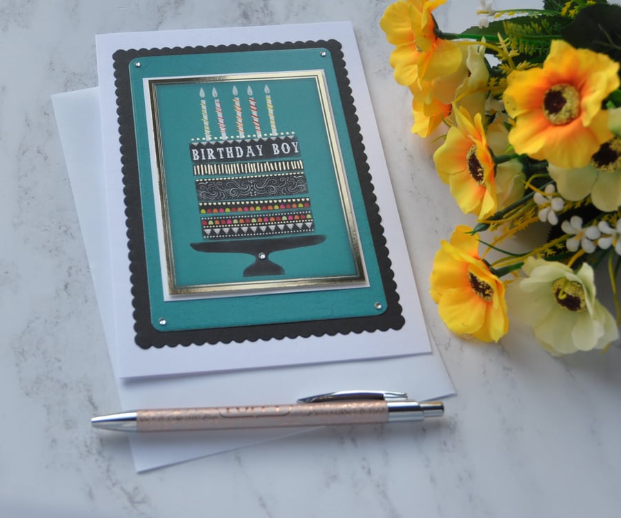 Birthday Card Birthday Boy Candles Cake 3D Luxury Handmade Card