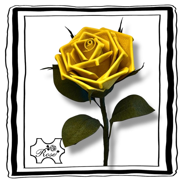 Solaris -Yellow Leather Rose - Gorgeous, floral leather gift.