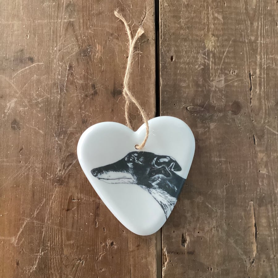 Perfectly Imperfect Sighthound Ceramic Heart Decoration - Valentine, greyhound