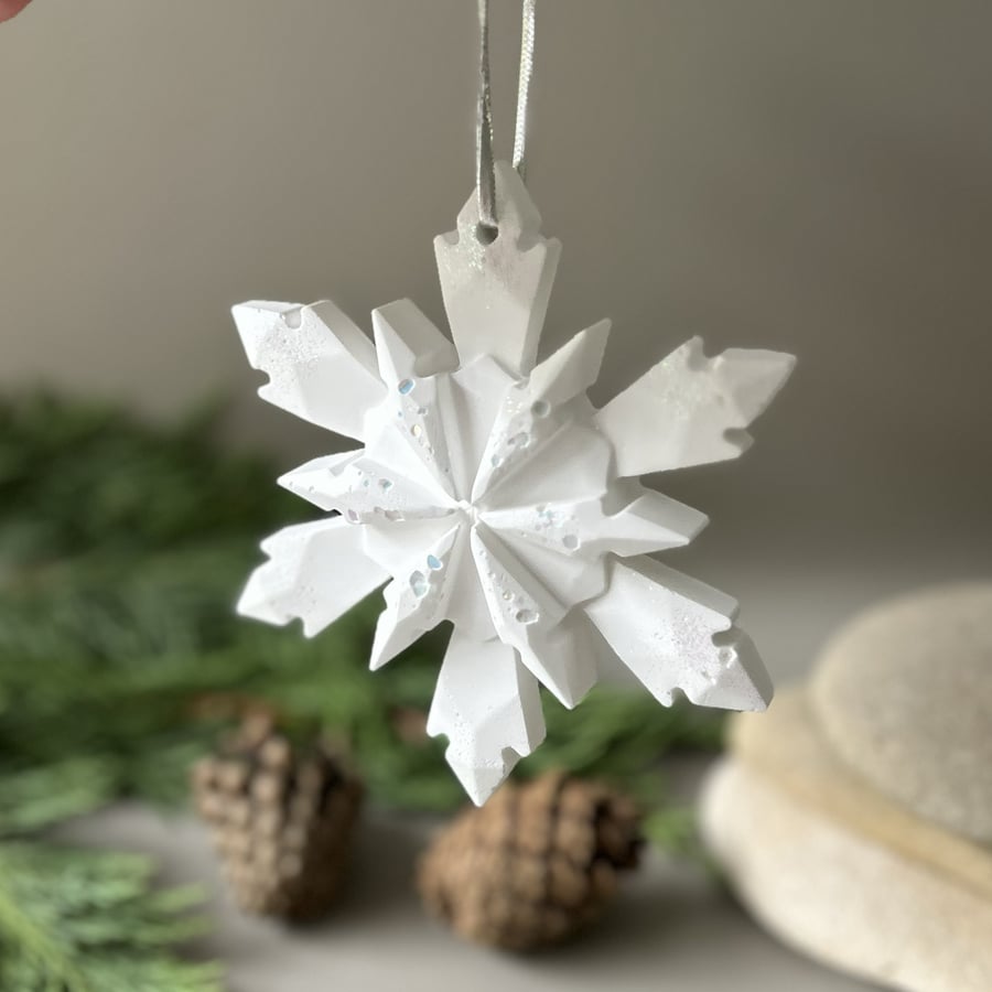 Sculptural White Snowflake Decoration