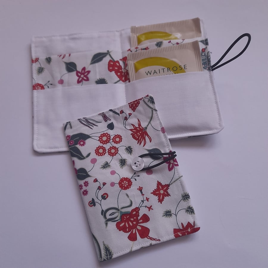 Red Flowers Tea wallet, Travel tea wallet, Teabag holder, 