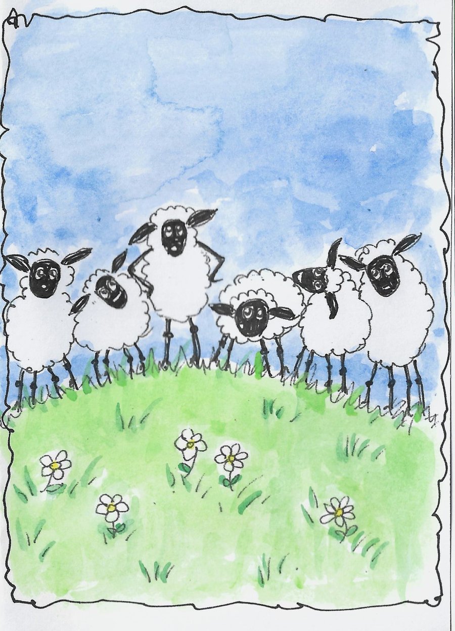 Cute Sheep all occasions Card. Print of Original Painting