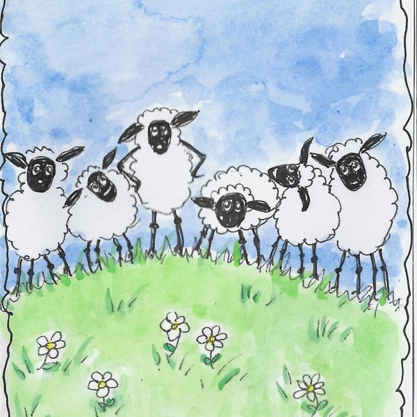 Cute Sheep all occasions Card. Print of Original Painting