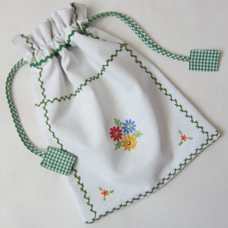 Vintage Hand Embroidered Drawstring Bag Folksy