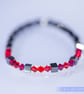 Swarovski and Hematite stretch beaded bracelet red pink black - Image 6