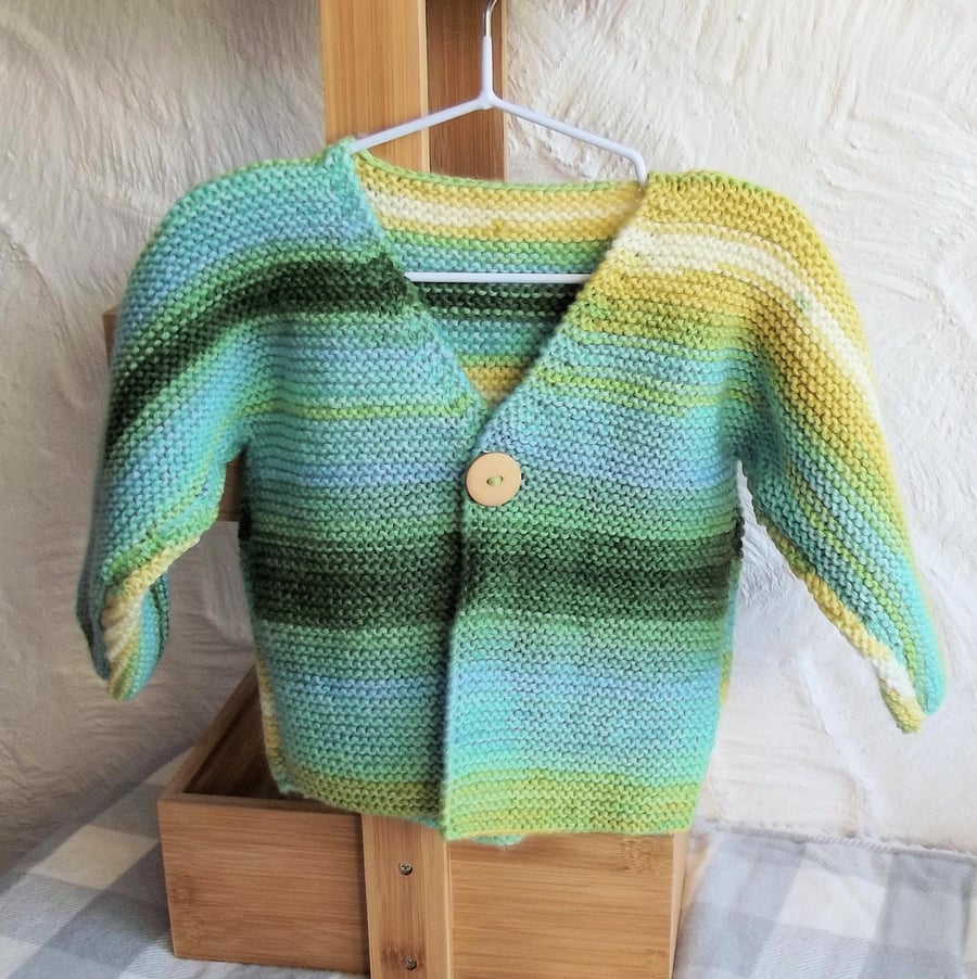 Babies Handknitted Jacket Cardigan, Green Mustard, 3 to 6 monthes, hm35