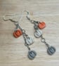 Pumpkin Drop Earrings, Silver or Gold, Handmade Polymer Clay - Image 3