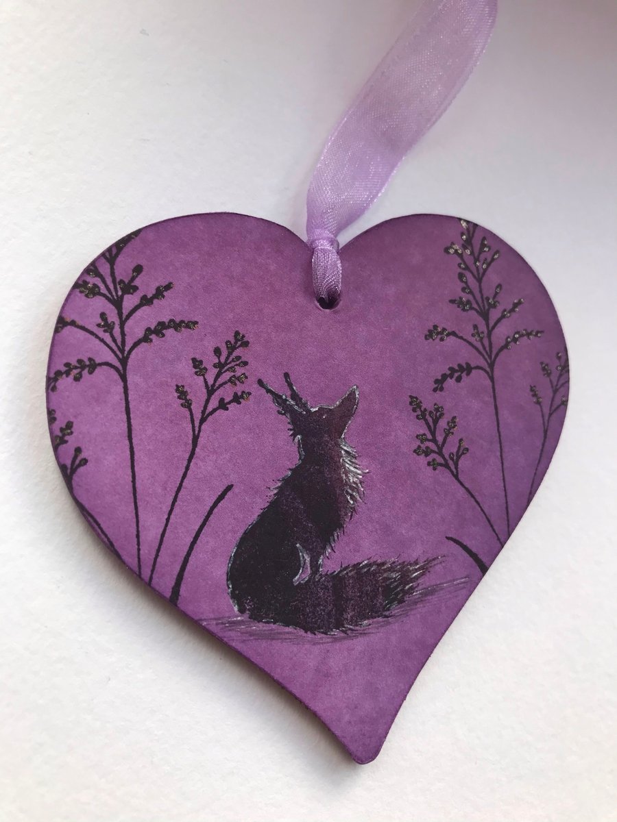 Hanging Wooden Heart - Forest Fox