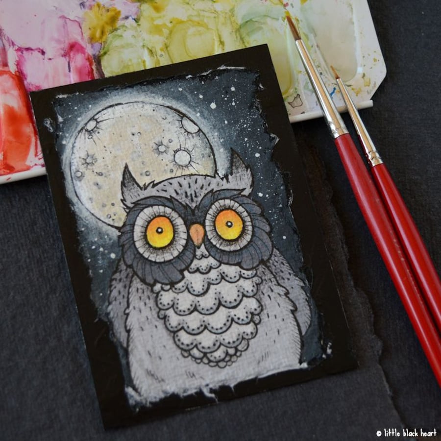 night owl - original aceo illustration
