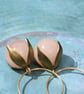 Earrings Peach Jade Rounds On Hypoalergenic Hoops Bronze Petal Bead Cap