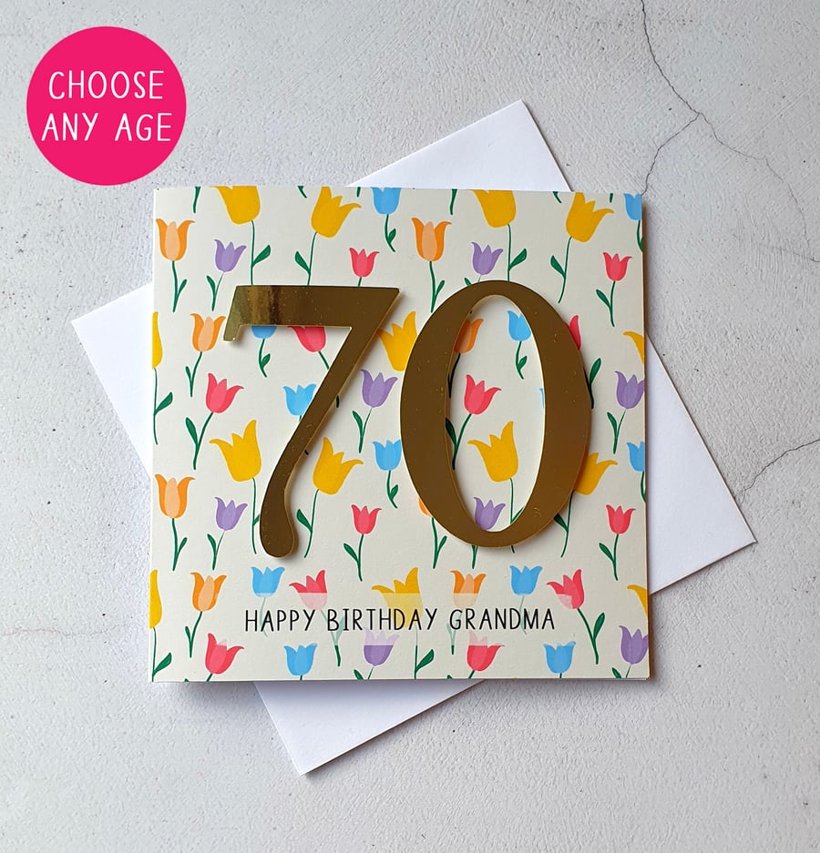 Tulips Birthday Card, Personalised Age Card