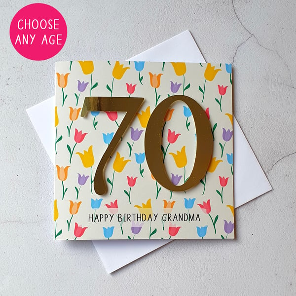 Tulips Birthday Card, Personalised Age Card