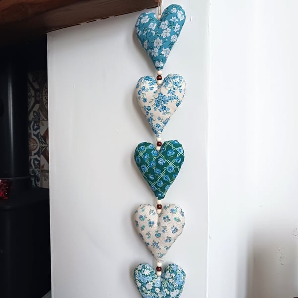 Hanging Heart Decoration - Liberty Fabrics Blue & Green