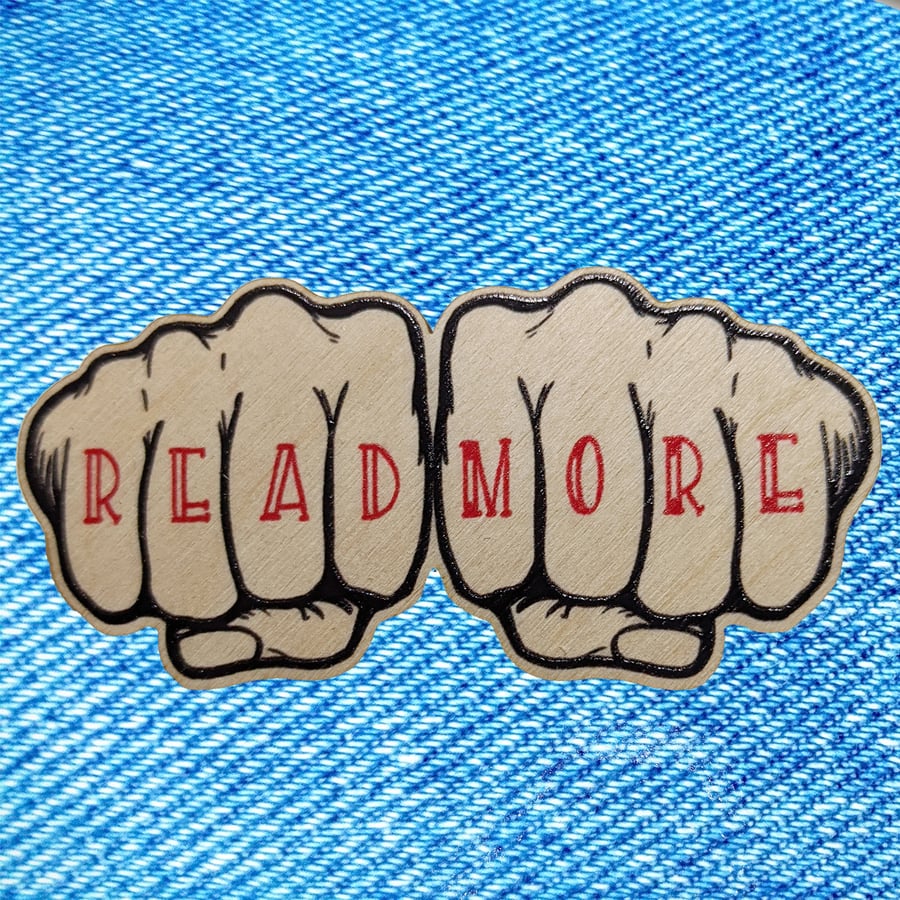 Read More - wooden pin badge tattoo knuckles - gifts for book lovers and book wo