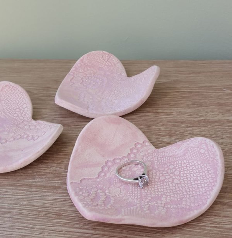 Pink Lace Heart Ceramic Dish