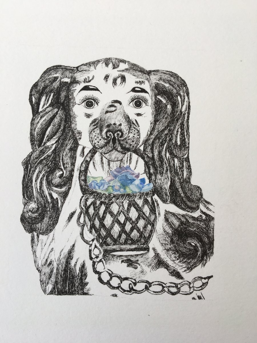 Ink drawing of Staffordshire dog figure