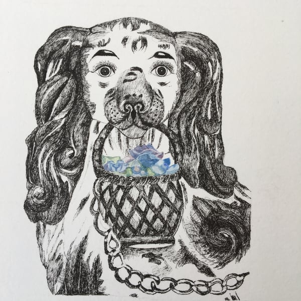 Ink drawing of Staffordshire dog figure