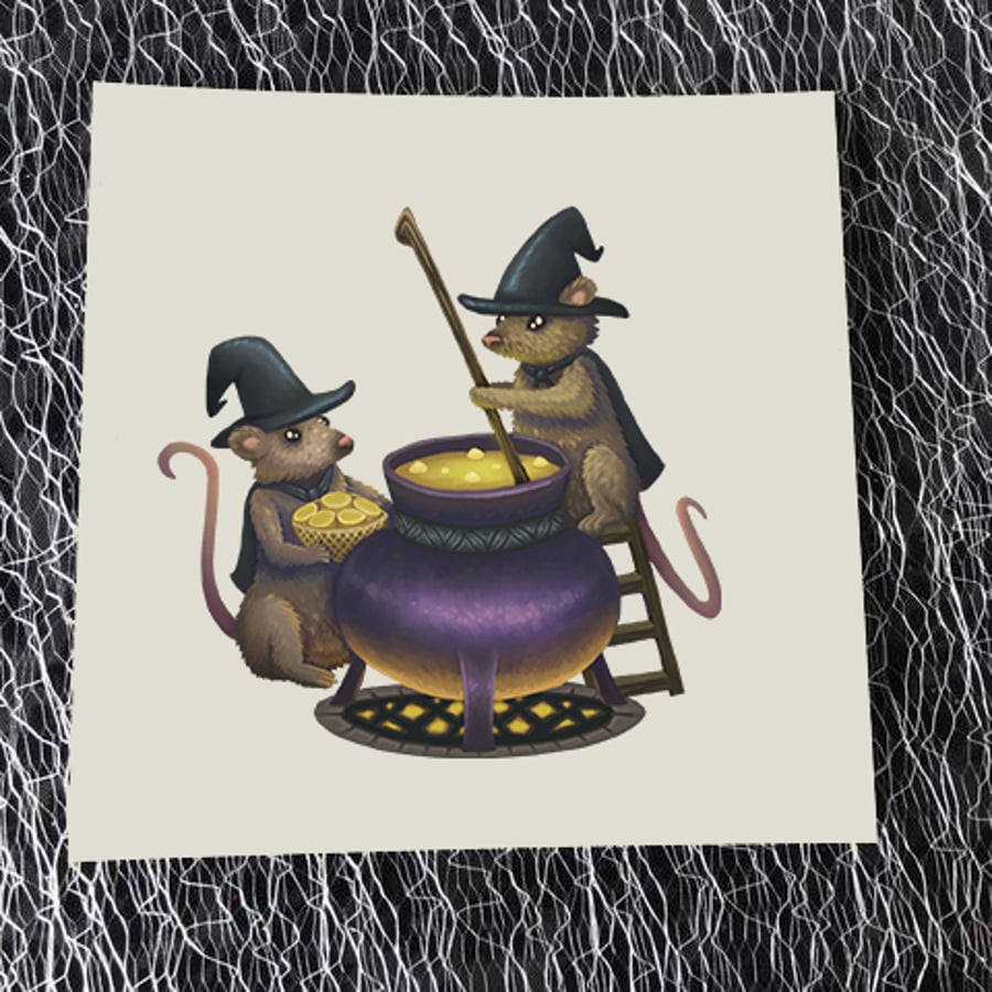 Witch Mice Square Post Card Print