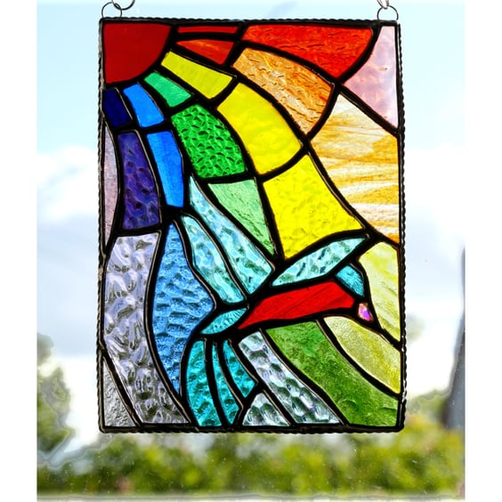 Kingfisher Rainbow Panel Stained Glass Suncatcher 021