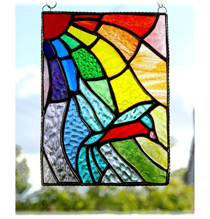 Kingfisher Rainbow Panel Stained Glass Suncatcher 021