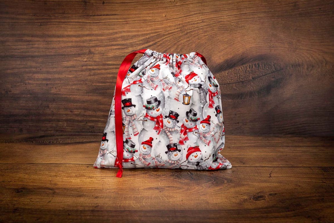 Handmade Christmas Gift Bag, Christmas Snowmen Design, Eco-Friendly-FGB73