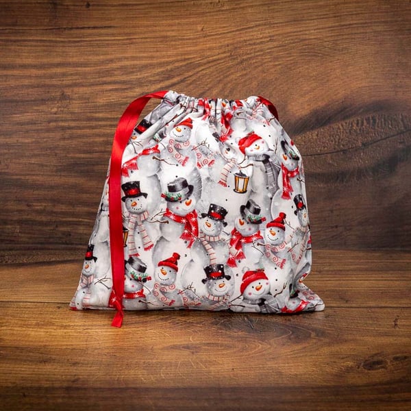 Handmade Christmas Gift Bag, Christmas Snowmen Design, Eco-Friendly-FGB73