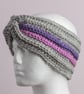 Earwarmer headband Crochet chunky  grey pink purple handmade - Image 4