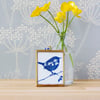 Cyanotype Wren in gold edged hanging frame