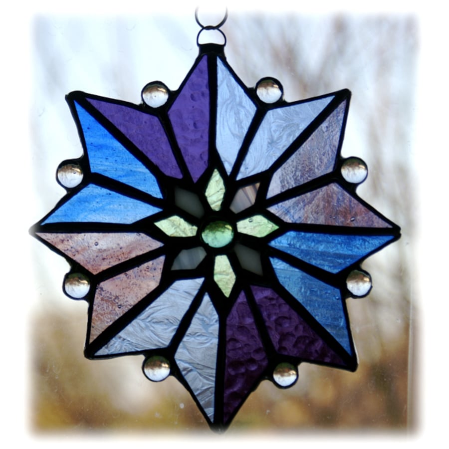 Star Flower Suncatcher Stained Glass Purple Blue