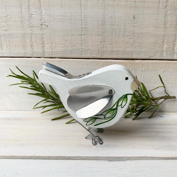 Handmade Wooden ‘Winter Bird Snowdrops’ Changing Seasons Gift