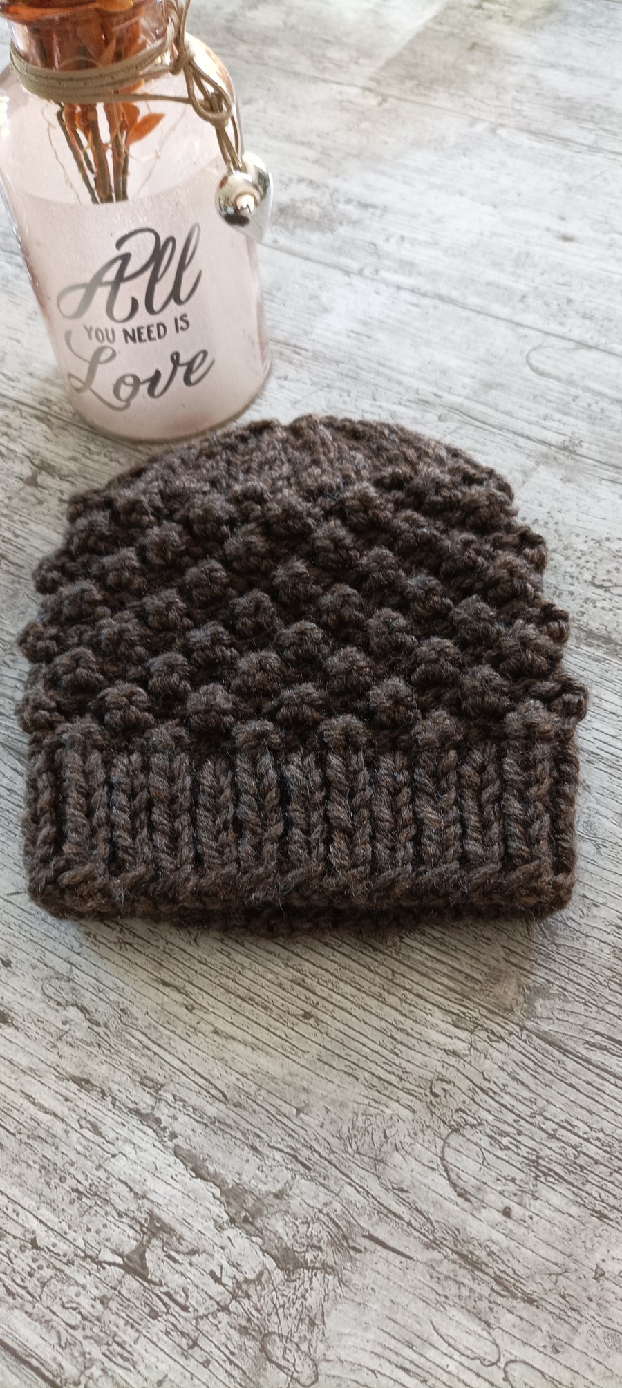 Brown Chunky Knit Beanie Hat 