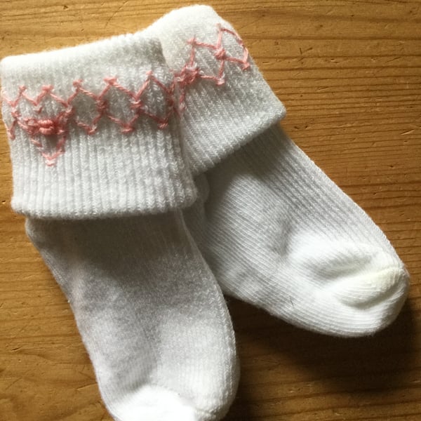 Hand Smocked Baby Socks, Pink