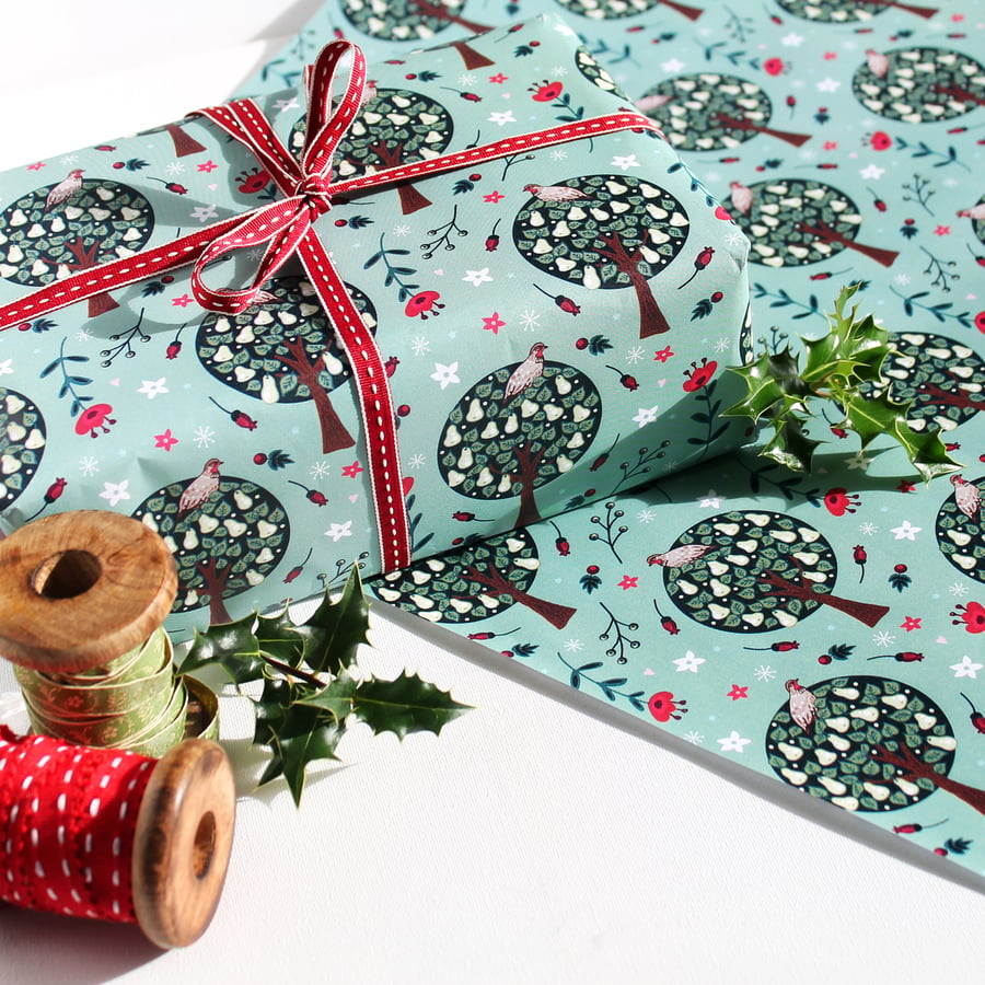 Christmas Gift Wrap single sheet - Partridge In A Pear Tree