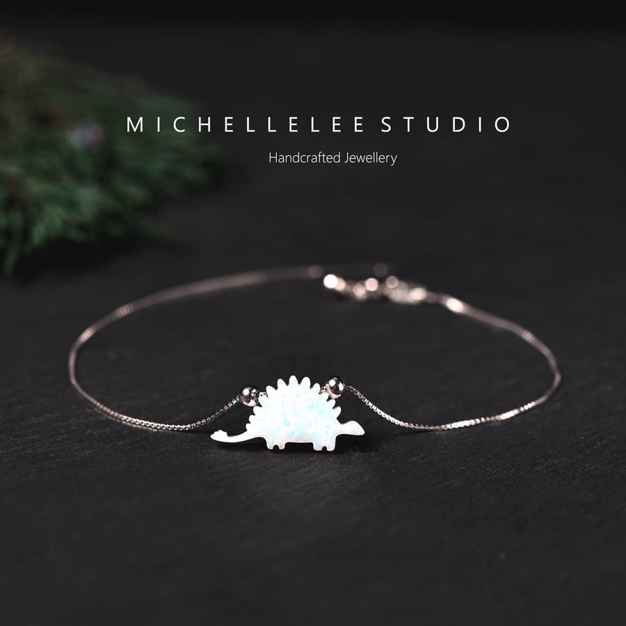 Stegosaurus Opal Bracelet With 925 Sterling Silver Chain