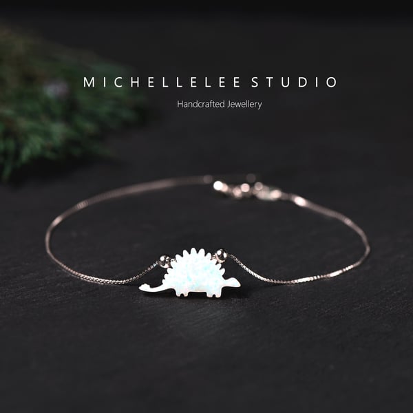 Stegosaurus Opal Bracelet With 925 Sterling Silver Chain