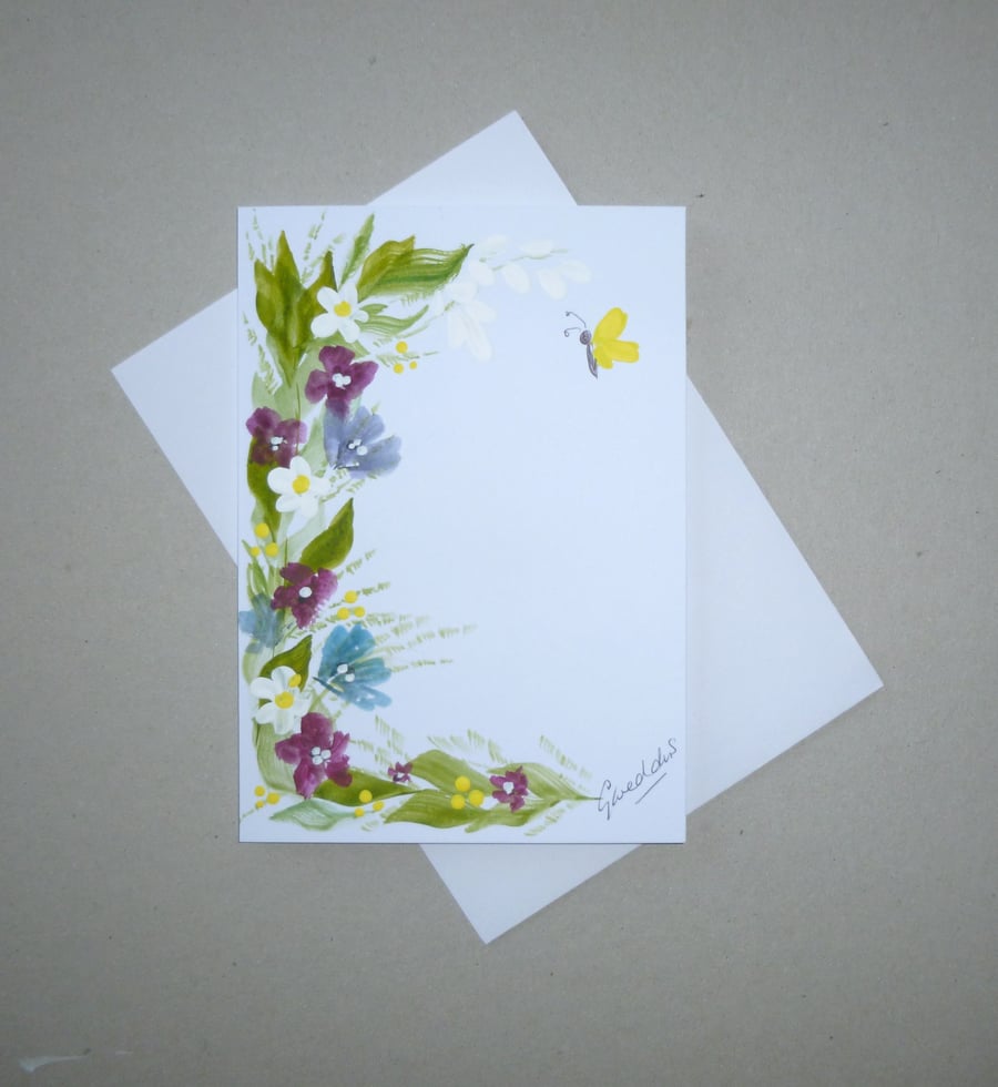 original hand painted floral greetings card ( ref FA  19 A2 )