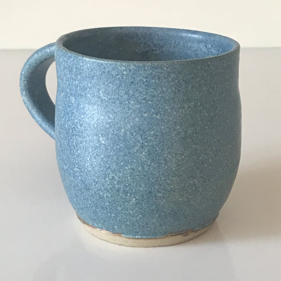 Large stoneware pottery mug finished in a denim blue satin glaze
