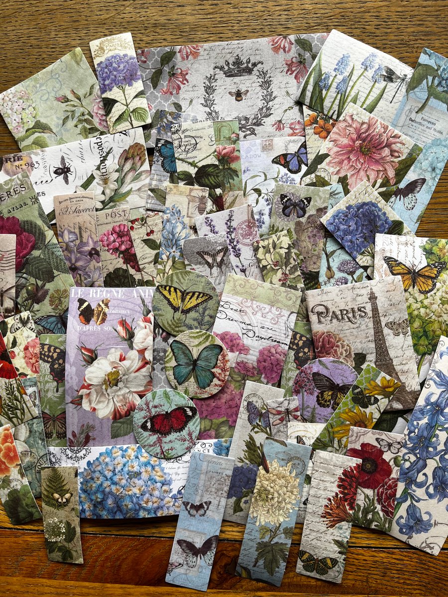 50 Washi Stickers, Flowers & Butterflies, Vintage Style, Scrapbook, Journal