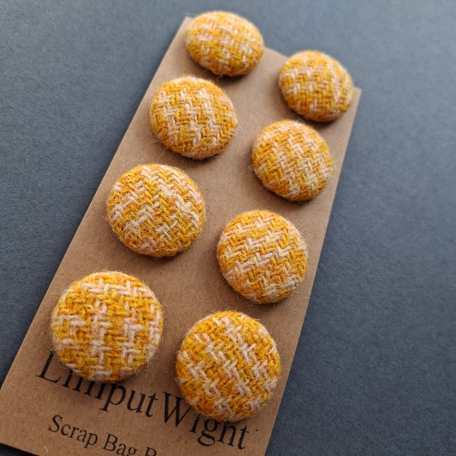 Set of eight scrap bag buttons - mustard and pale yellow Harris Tweed