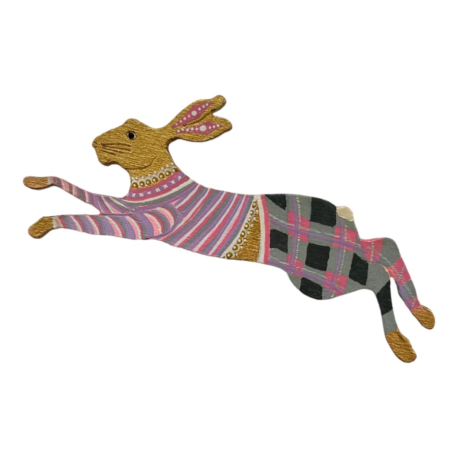 Pink & Grey Running Hare Fridge Magnet