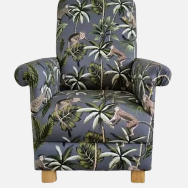 Monkeys Grey Armchair Adult Chair Fryetts Fabric Jungle Safari Botanical Small