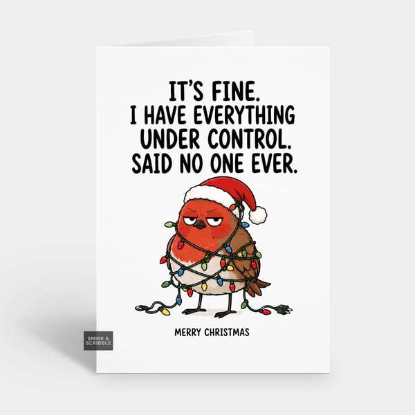 Funny Christmas Card - Under Control Robin