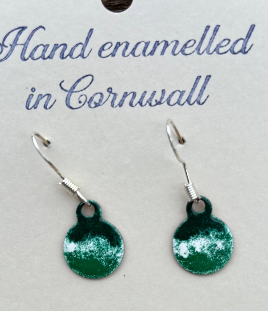 Image of Hand enamelled sea earrings in shades of green 