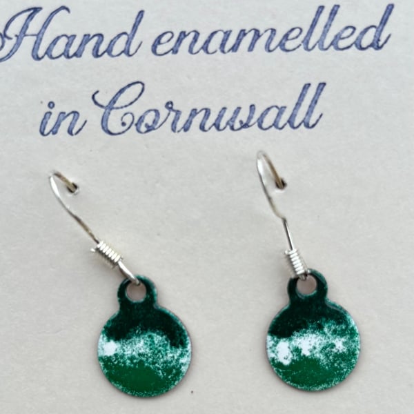 Hand enamelled sea earrings in shades of green 
