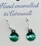 Hand enamelled sea earrings in shades of green 