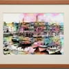 Picture of Mevagissey Harbour, Digital Art Print 'Colours' Boats, Cornwall