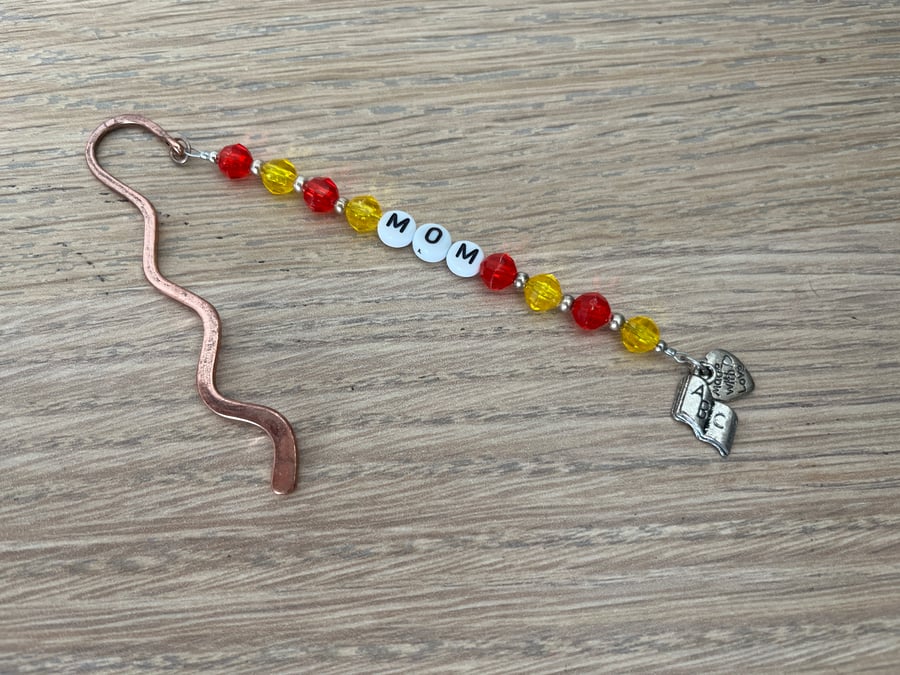 Beaded Bookmark Mom Copper Red Yellow
