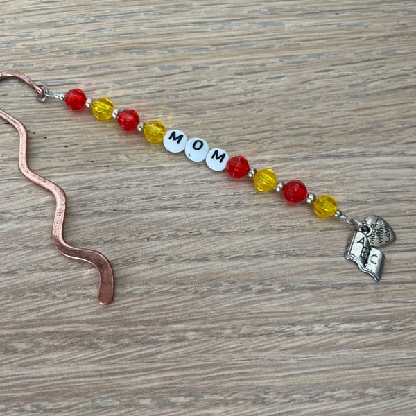 Beaded Bookmark Mom Copper Red Yellow
