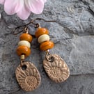 Handmade Sunflower Bronze and Earth Inspired Lampwork Earrings